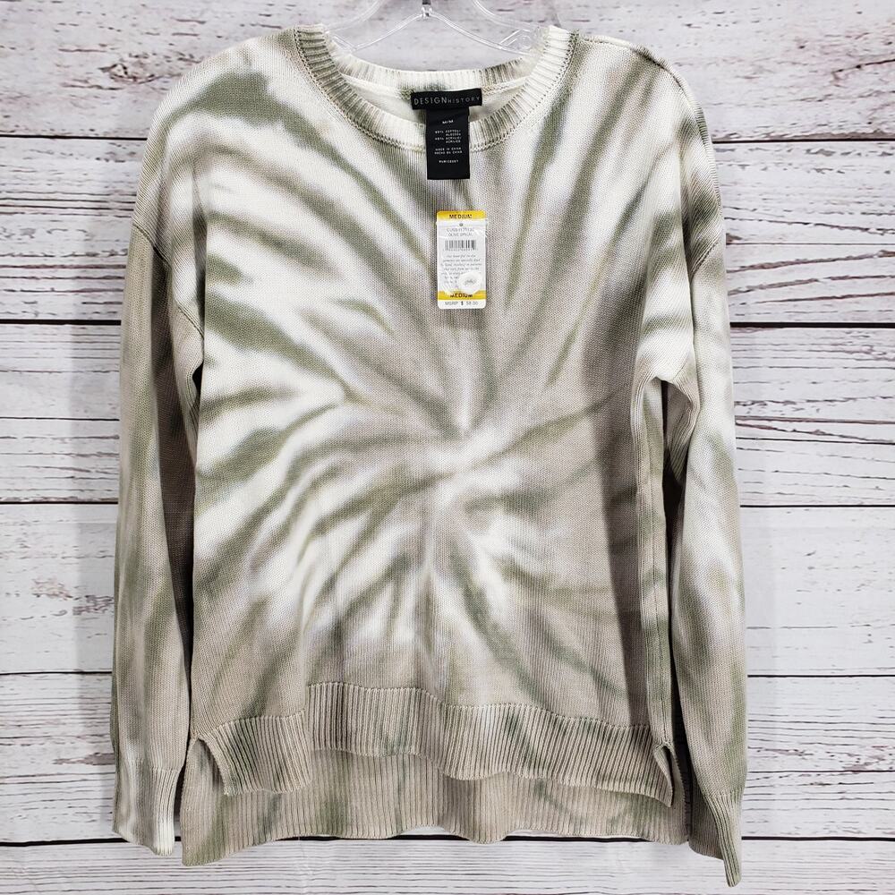 Design History New Olive Knit Spiral Cotton Blend Long Sleeve Top Size Medium